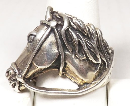EXTREMELY DETAILED STERLING SILVER HORSE RING