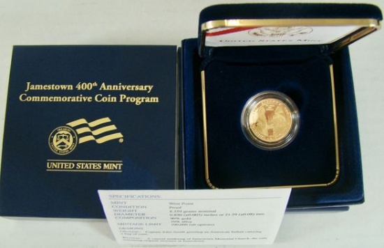 2007 JAMESTOWN 400TH ANNIV. COMM. GOLD COIN 8.359 GRAMS