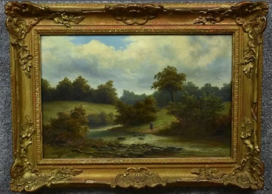 1800'S OIL PAINTING SIGNED J.W. PRICE DONE IN THE "HUNDSON RIVER STYLE"