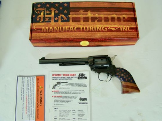HERITAGE ROUGH RIDER 22 REVOLVER WITH AMERICAN FLAG GRIPS