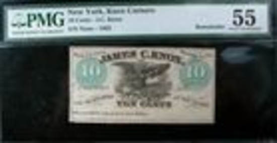 1862 PMG GRADED AU 55 JAMES C. KNOX 10 CENT FRACTIONAL NOTE NY