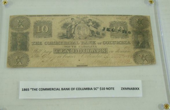 CIVIL WAR ERA 1865 "THE COMMERCIAL BANK OF COLUMBIA S.C." $10 NOTE