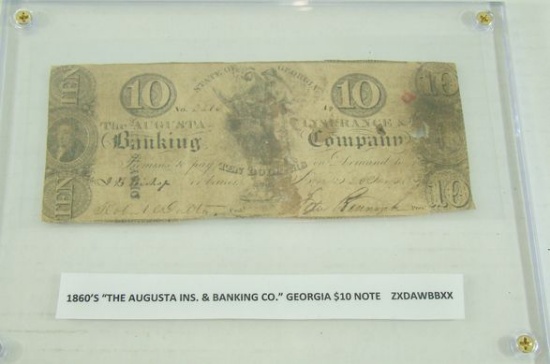 CIVIL WAR ERA 1860'S "THE AUGUSTA INSURANCE & BANKING CO." GEORGIA $10 NOTE