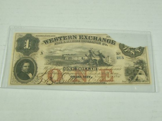 1857 "WESTERN EXCHANGE FIRE & MARINE INSURANCE CO." $1 NOTE
