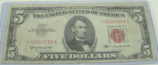1963 $5 RED SEAL STAR NOTE