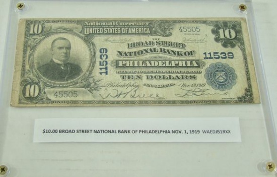 RARE BROAD ST. NATIONAL BANK OF PA $10.00 NATIONAL NOTE
