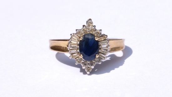 14K SAPPHIRE & DIAMOND RING SIZE 7 WEIGHS 3.6 GRAMS