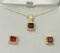 14K YELLOW GOLD GARNET EARRING AND NECKLACE SET