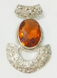 STERLING SILVER ORANGE STONE NECKLACE CHARM