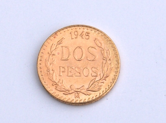 1945 GOLD DOS PESOS COIN