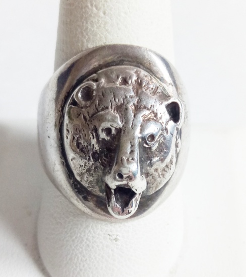 STUNNING MEN'S STERLING SILVER BEAR RING