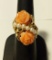 CUSTOM HEAVY 14K YELLOW GOLD CORAL & PEARL ROSE RING