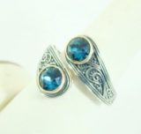 STERLING SILVER BY PASS RING WITH BLUE STONES