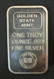 1 TROY OUNCE .999 FINE SILVER GOLDEN STATE MINT BAR