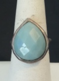 OVER-SIZED STERLING SILVER AQUA TEAR DROP RING