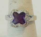 GORGEOUS 14KT WHITE GOLD X SHAPED AMETHYST RING