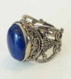 LARGE HEAVY ORNATE BLUE LAPIS LAZULI 925 STERLING SILVER RING