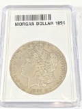 SLABBED MORGAN SILVER DOLLAR 1891