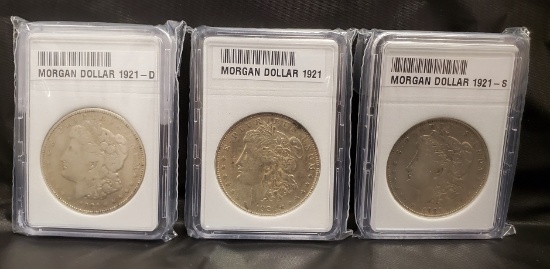 SET OF 3 1921 MORGAN SILVER DOLLARS FROM DIFFERENT MINTS S D P
