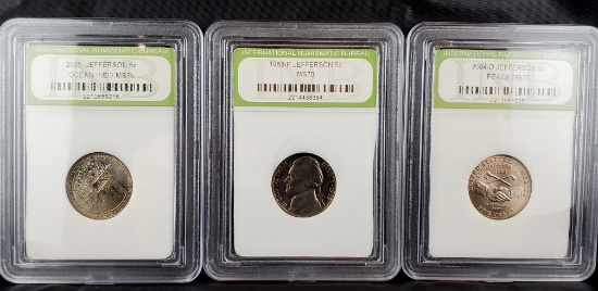 LOT OF 3 MS-70 GRADED NICKELS ALL DIFFERENT VARIATS