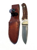 UNCLE HENRY SCHRADE STAG HANDLE FIXED BLADE KNIFE WITH SHEATH