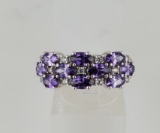 STERLING SILVER PURPLE STONE CLUSTER RING