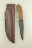 Damascus Fixed Blade Knife With Leather Sheath