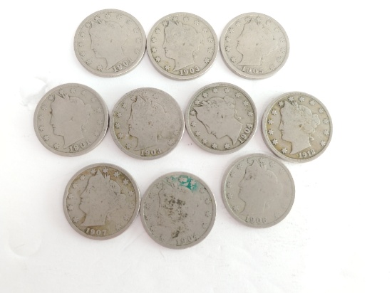 Lot Of 10 V Nickels