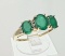 STUNNING 10K YELLOW GOLD 3 STONE EMERALD RING SIZE 7