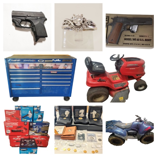 HUGE GUNS AMMO 4 WHEELER TOOLS COINS JEWELRY GOLD