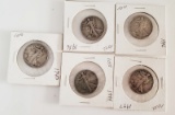 LOT OF 5 WALKING LIBERTY HALF DOLLARS