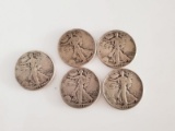 LOT OF 5 WALKING LIBERTY HALF DOLLARS