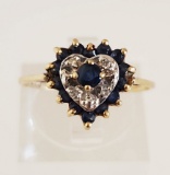 10K YELLOW GOLD SAPPHIRE HEART RING SIZE 7