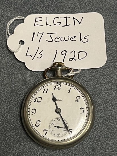 ELGIN 17 JEWEL LEVER SET POCKET WATCH CIRCA 1920