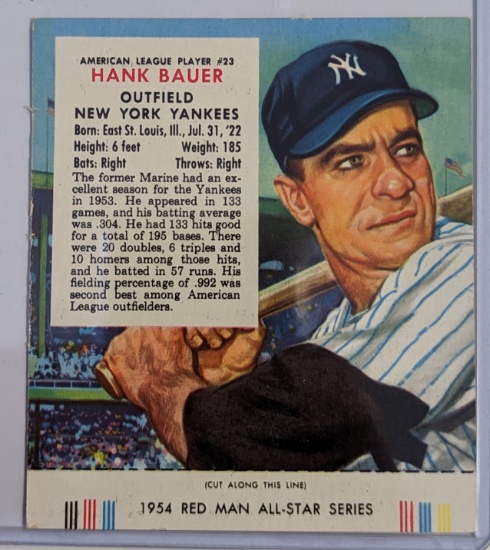 1954 RED MAN TOBACCO CARD OF NY YANKEES PLAYER HANK BAUER