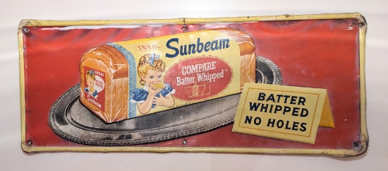 1957 DATED SUNBEAM BREAD METAL ADVERTISING SIGN 30X12 INCHES