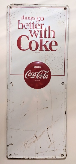 1960'S COCA COLA (COKE) METAL ADVERTISING SIGN 30"X12"
