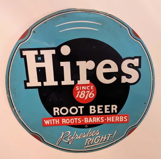 1940'S HIRES ROOTBEER METAL SIGN 24"X24" EXCELLENT CONDITION