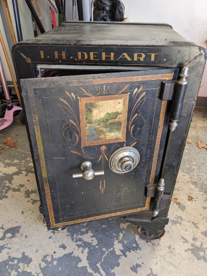 L.H. DEHART MINI COMBINATION SAFE WITH PAINTING