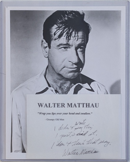 WALTER MATTHAU WRITTEN NOTE ON CARD W/ PHOTO