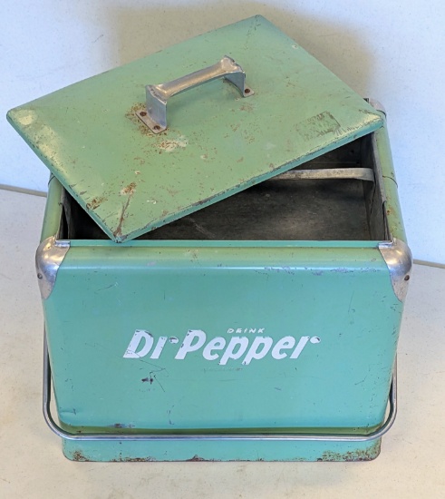 VINTAGE DR. PEPPER COOLER WITH INSERT (RARE FIND) 18 INCHES BY 17 INCHES BY 13.5"