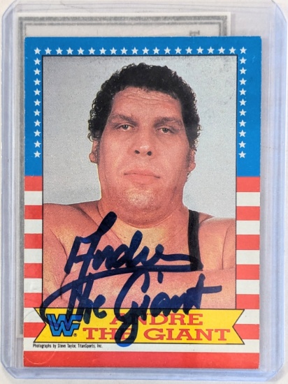 ANDRE THE GIANT SIGNED CARD FROM 1987 W/ COA & STAMP