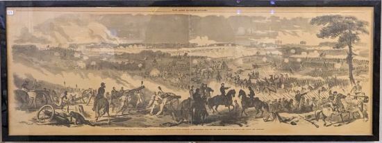 LARGE FRAMED NEWS PAPER ETCHING BY FRANK LESLIE (SECOND BATTLE OF BULL RUN)