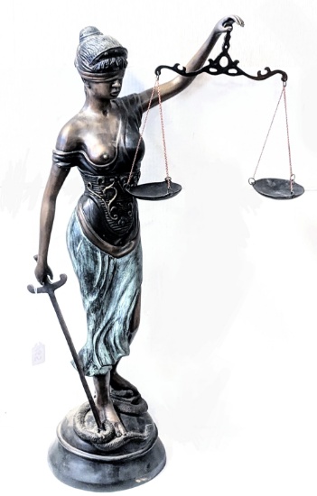 32 INCH TALL BLIND JUSTICE BRONZE STATUE