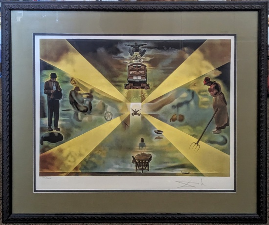 LARGE FRAMED SALVADOR DALI LITHOGRAPH "LA GARE DE PERPIGNAN" SIGNED AND NUMBERED IN PENCIL