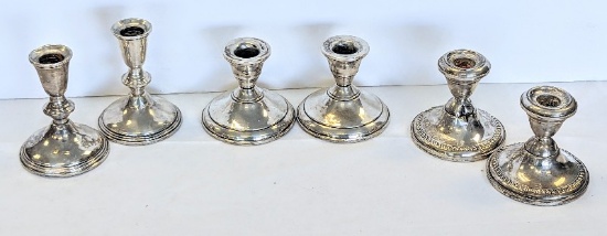 WEIGHTED STERLING SILVER CANDLESTICKS X SIX
