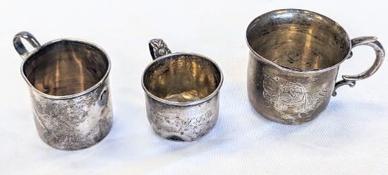 THREE ANTIQUE STERLING SILVER CHILDRENS CUPS