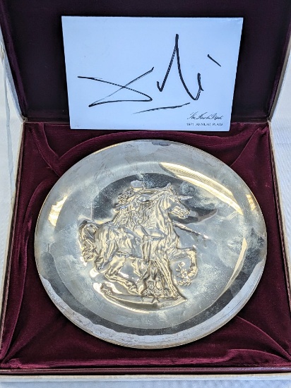 1971 STERLING SILVER PLATE BY SALVADOR DALI "UNICORN DYONISIAQUE" FROM THE LINCOLN MINT