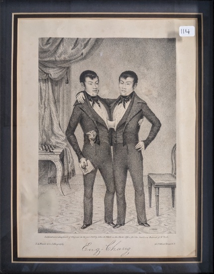 ULTRA RARE 1839 ENGRAVING OF ENG & CHANG BY PA MEISTER & COMPANY LITHOGRAPHY
