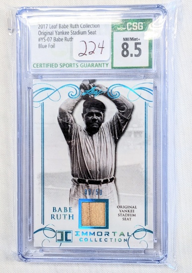 2017 LEAF #33 OF 50 BABE RUTH RELIC CARD GRADED CSG 8.5 NM/ MINT +